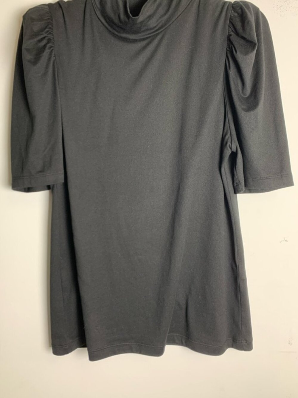 Black Puff-Sleeve Mock-neck Tee